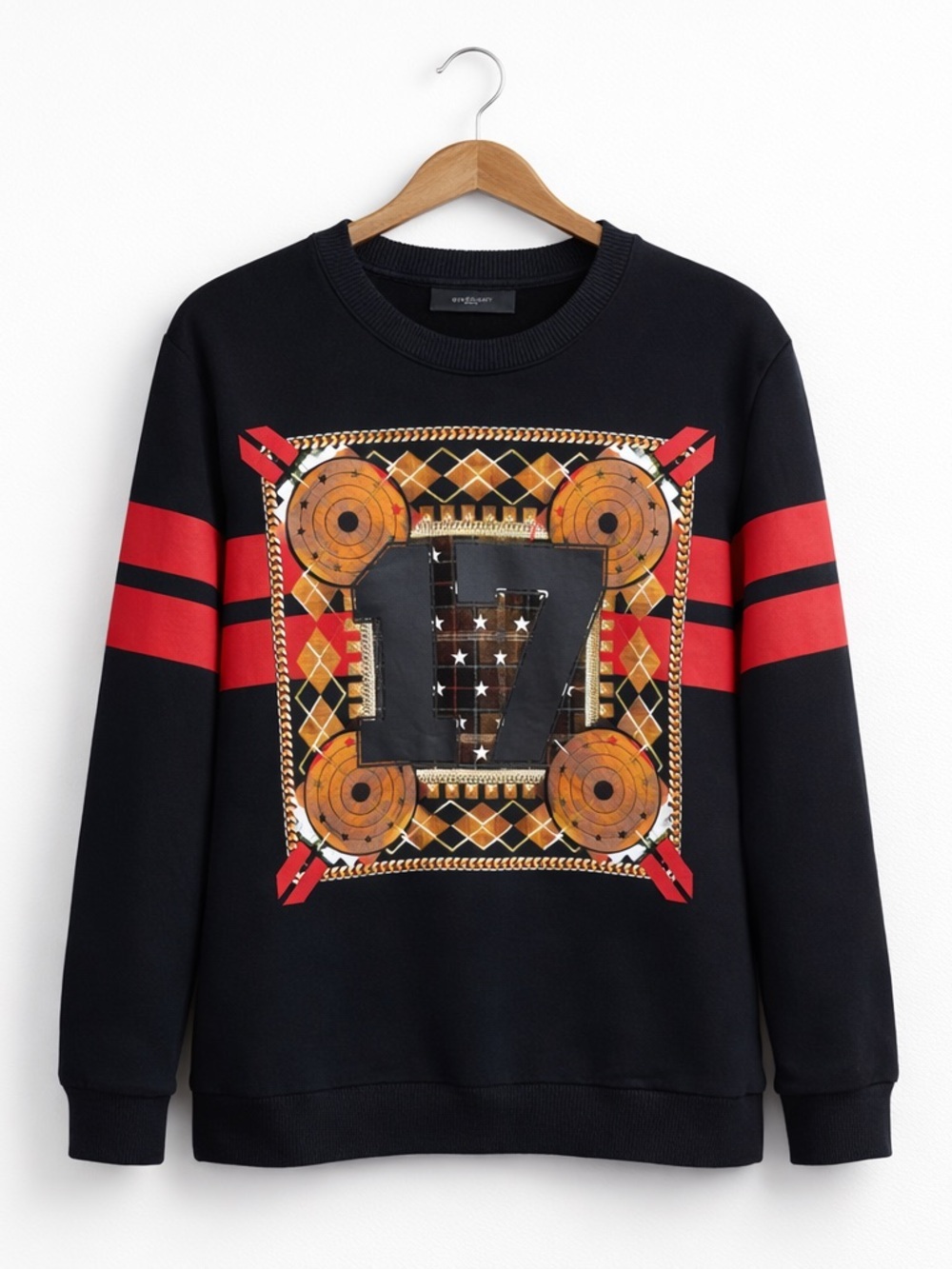 Givenchy Paris Graphic Sweatshirt “17” Black Red Stripe Cotton size M Streetwear